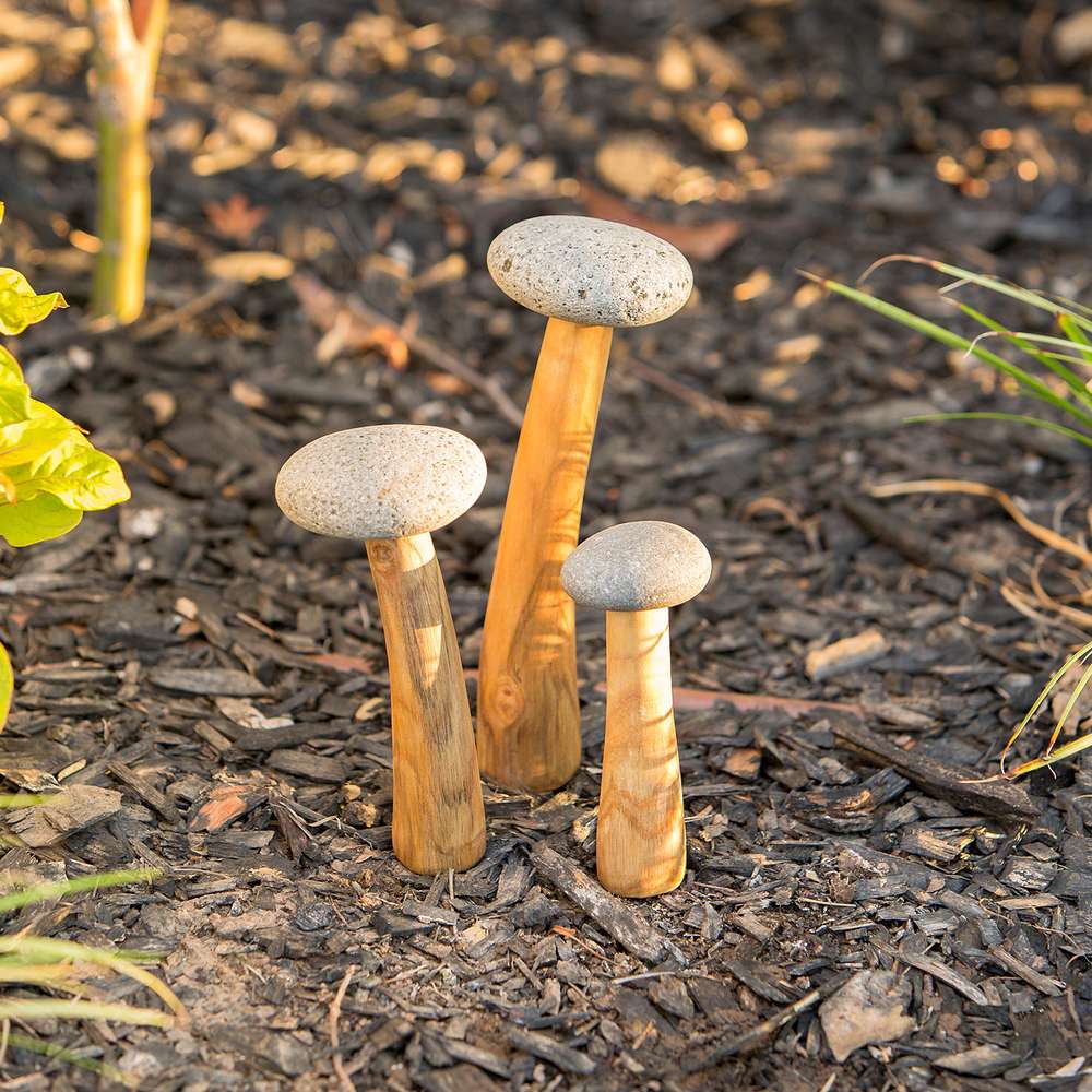 Beach Pebble Mushrooms Set of 4 By Garden Age Supply | Sculptures | Modishstore - 1