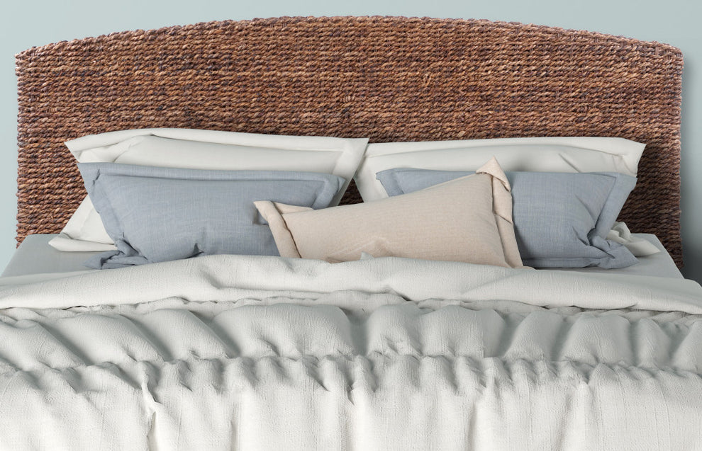 Brown Natural and Rustic Woven Banana Leaf Curved King Size Headboard By Homeroots | Headboards | Modishstore - 5
