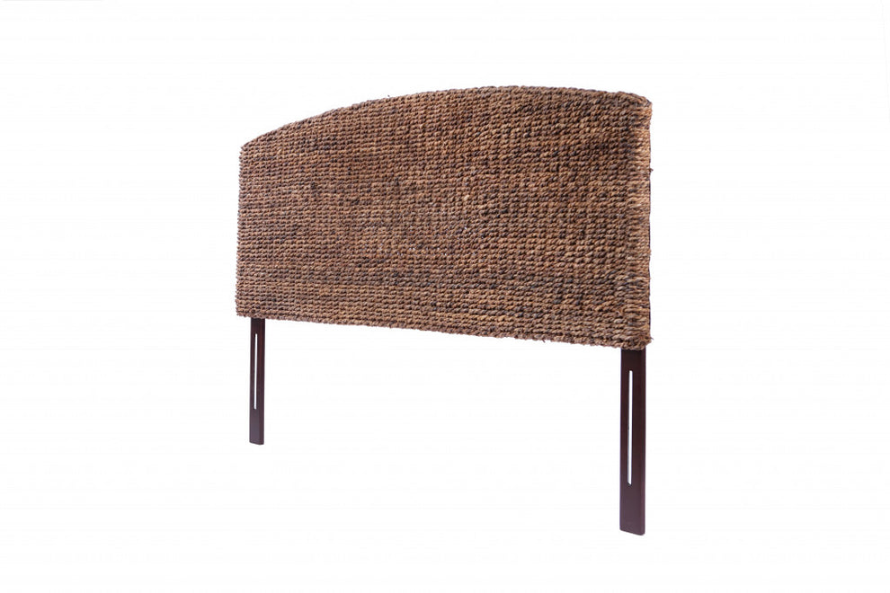 Brown Natural and Rustic Woven Banana Leaf Curved King Size Headboard By Homeroots | Headboards | Modishstore - 8