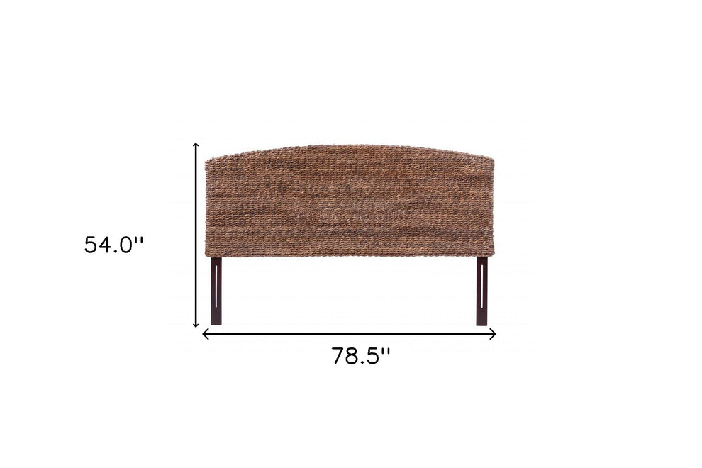 Brown Natural and Rustic Woven Banana Leaf Curved King Size Headboard By Homeroots | Headboards | Modishstore - 7