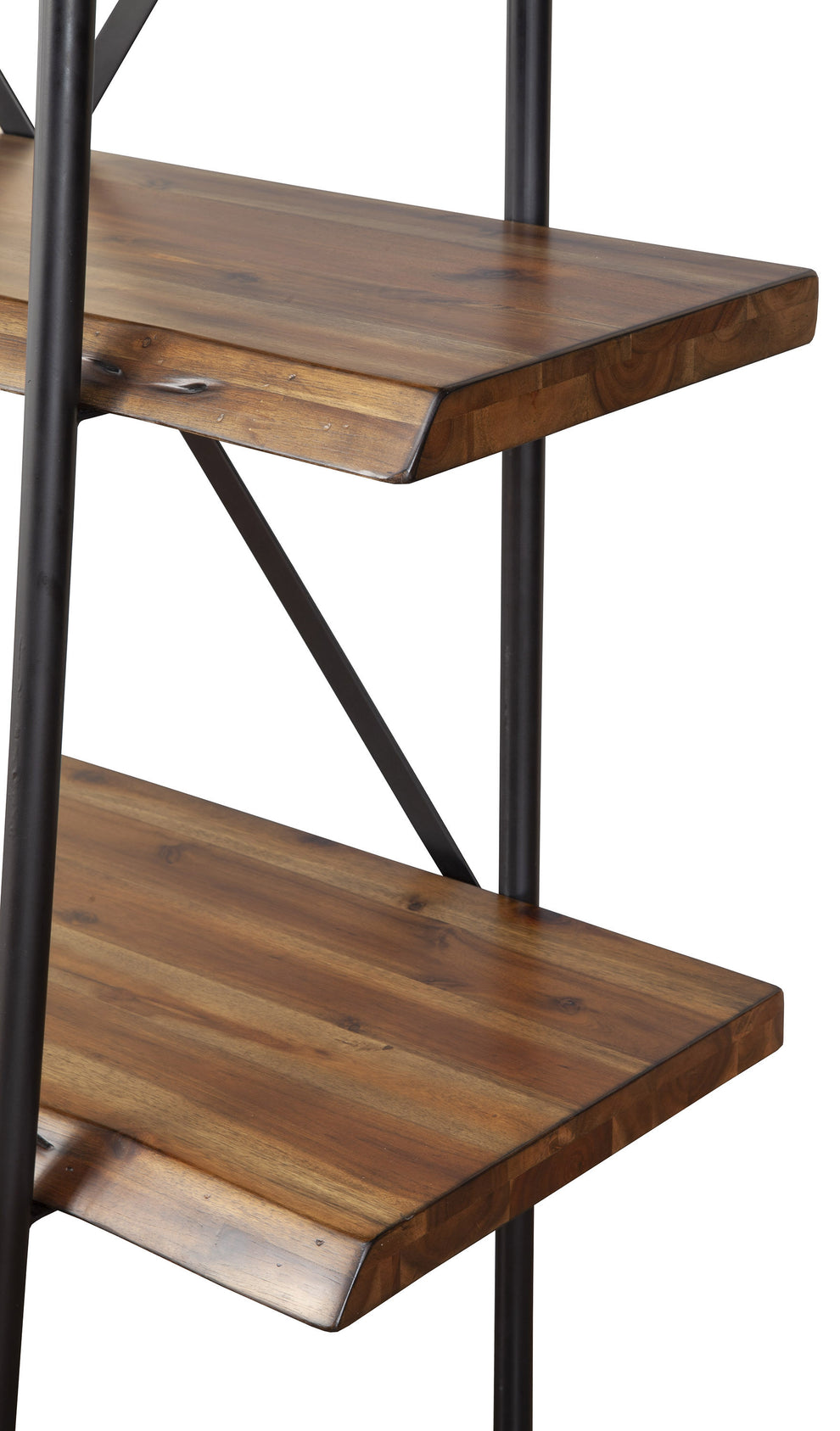 Brown Metal and Solid Wood Four Tier Step Bookcase By Homeroots | Bookcases | Modishstore - 2