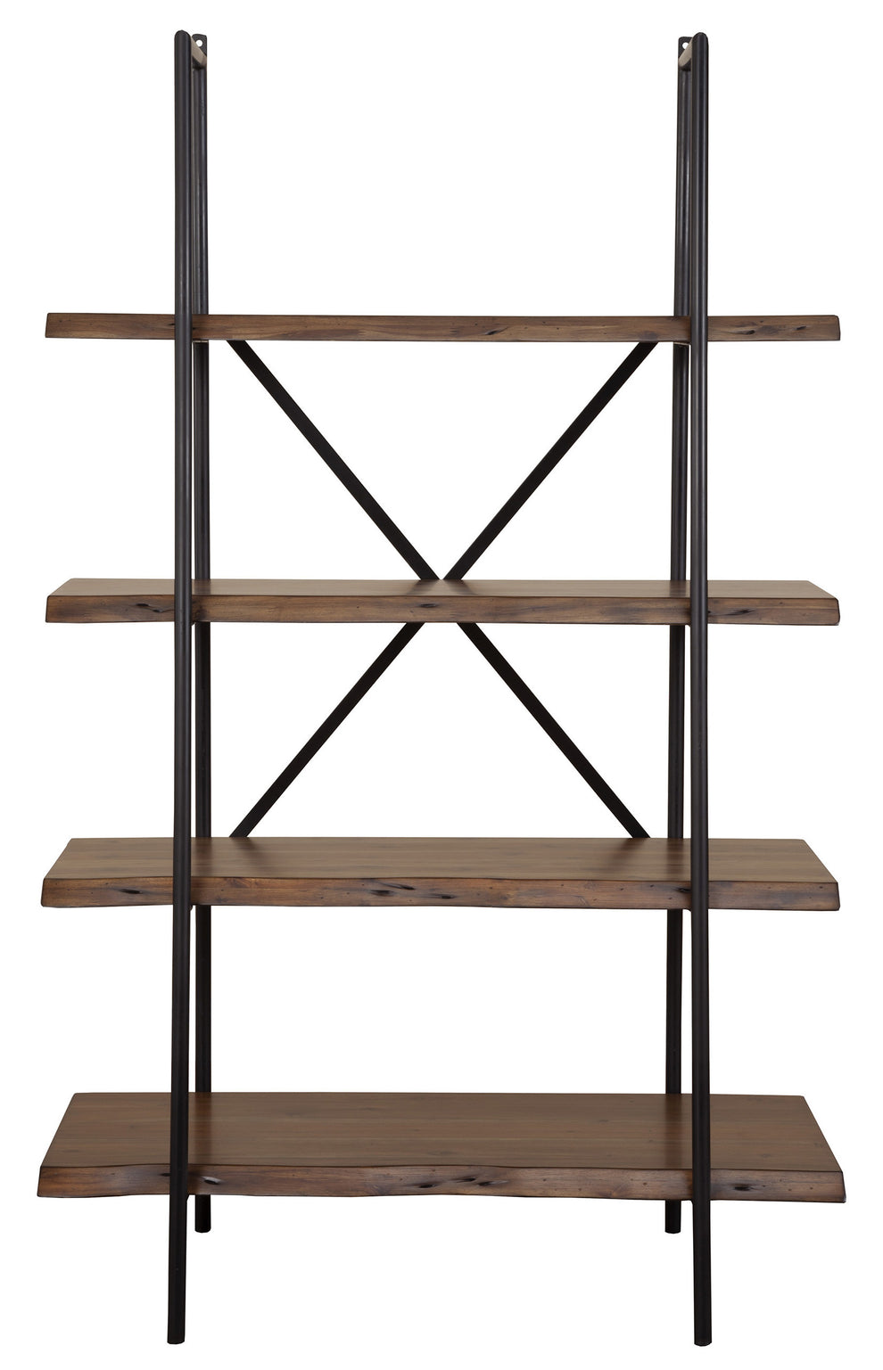 Brown Metal and Solid Wood Four Tier Step Bookcase By Homeroots | Bookcases | Modishstore - 4