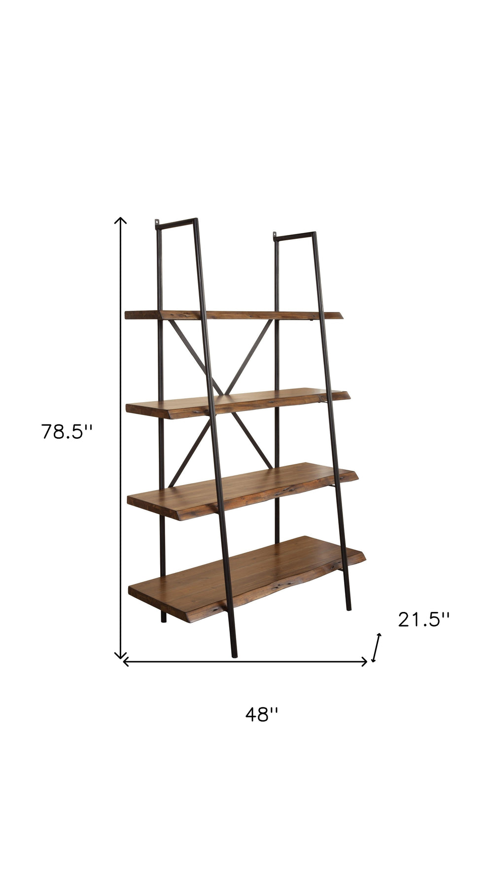 Brown Metal and Solid Wood Four Tier Step Bookcase By Homeroots | Bookcases | Modishstore - 3