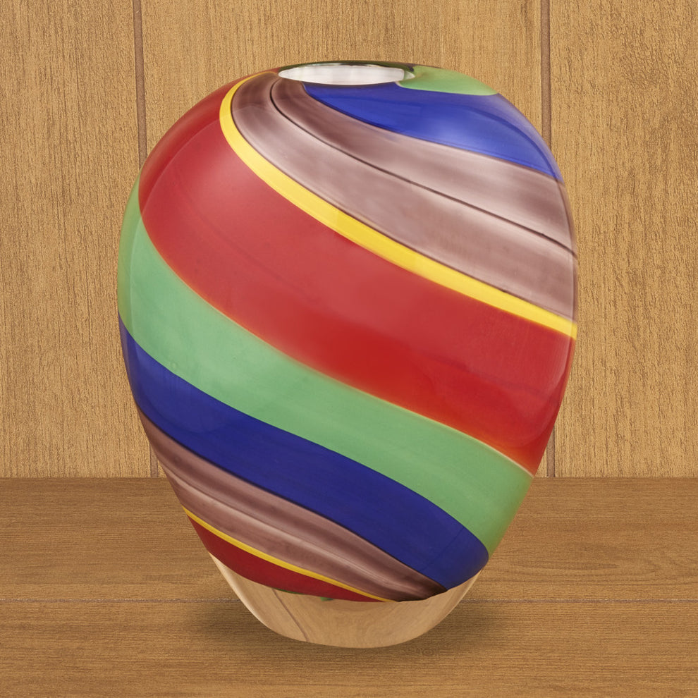 Red Blue and Green Striped Round Glass Table Vase By Homeroots | Vases | Modishstore - 3