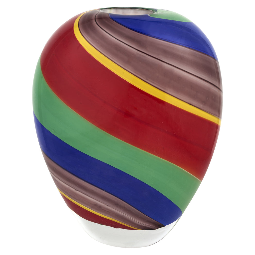 Red Blue and Green Striped Round Glass Table Vase By Homeroots | Vases | Modishstore - 5