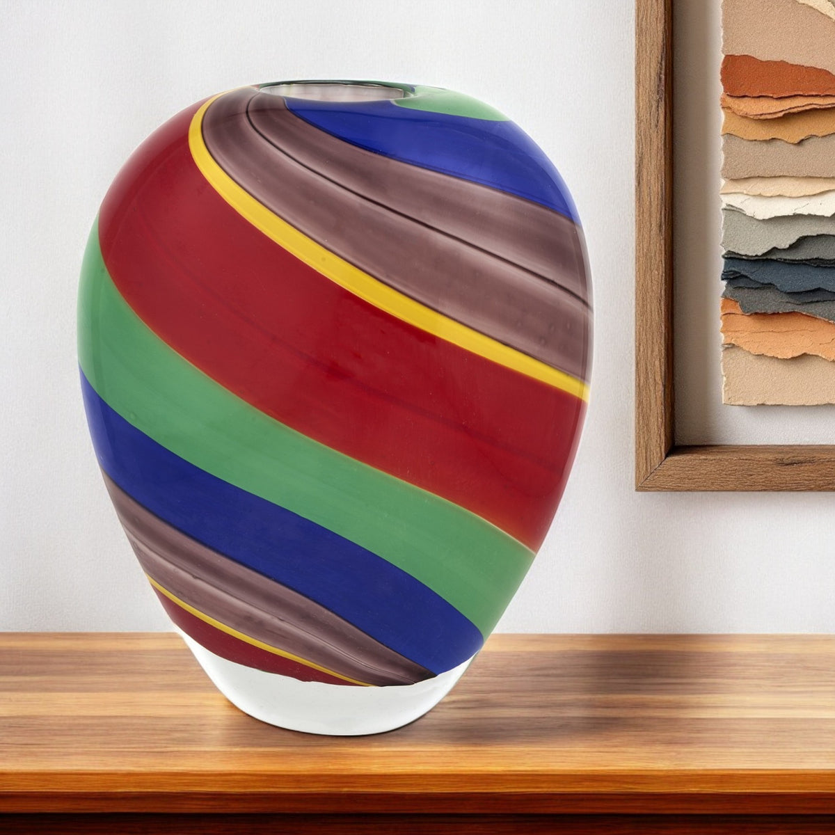 Red Blue and Green Striped Round Glass Table Vase By Homeroots | Vases | Modishstore - 1