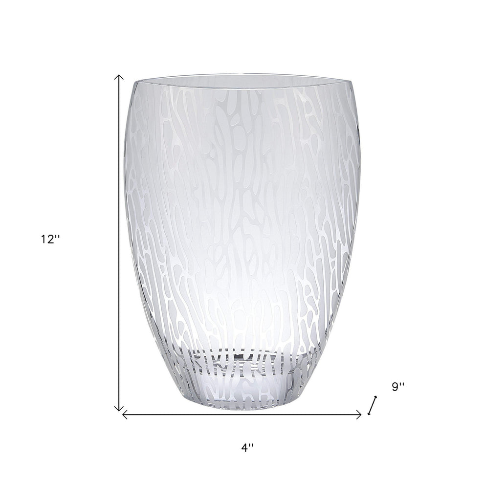 Clear and Frosted Abstract Oval Crystal Table Vase By Homeroots | Vases | Modishstore - 3