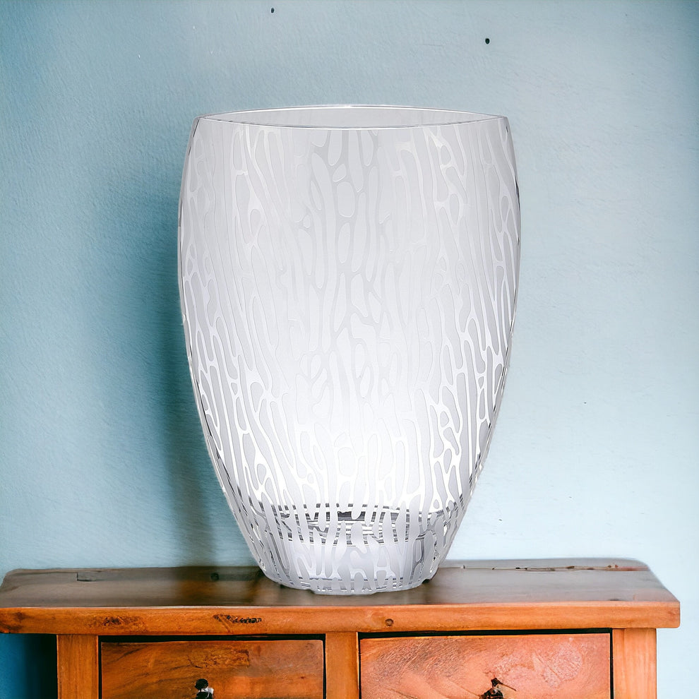 Clear and Frosted Abstract Oval Crystal Table Vase By Homeroots | Vases | Modishstore - 5