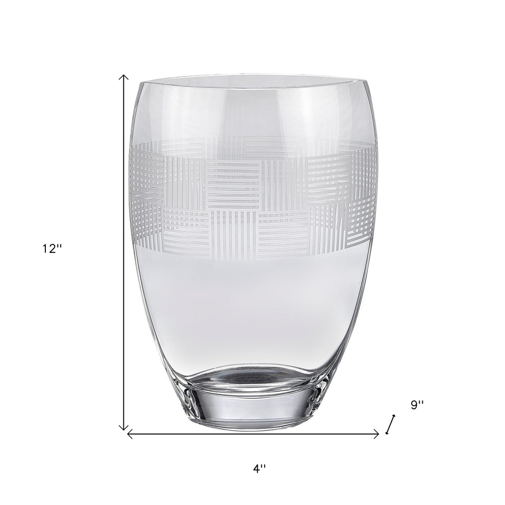 Clear With Geometric Pattern Oval Crystal Table Vase By Homeroots | Vases | Modishstore - 4