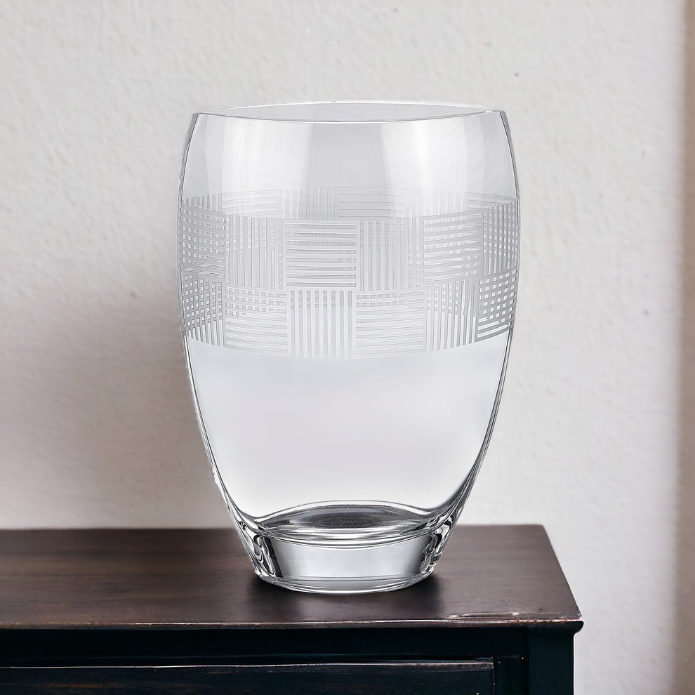Clear With Geometric Pattern Oval Crystal Table Vase By Homeroots | Vases | Modishstore - 5