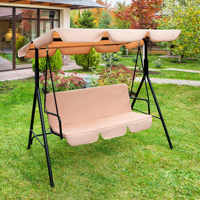 Beige Steel Outdoor Swing Chair with Beige Cushion By Homeroots | Outdoor Chairs | Modishstore - 2