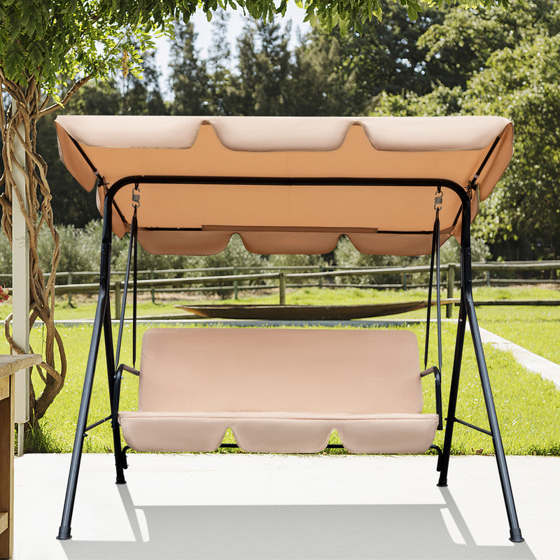 Beige Steel Outdoor Swing Chair with Beige Cushion By Homeroots | Outdoor Chairs | Modishstore - 3