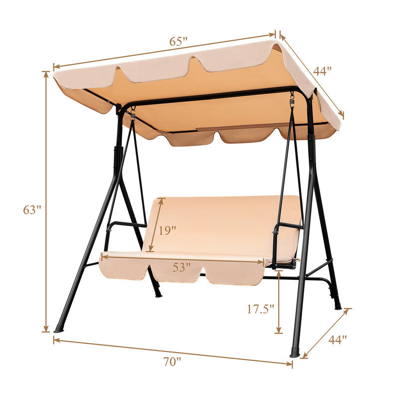Beige Steel Outdoor Swing Chair with Beige Cushion By Homeroots | Outdoor Chairs | Modishstore - 5