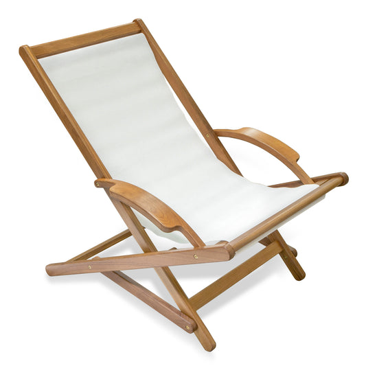 White and Natural Wood Solid Wood Indoor Outdoor Deck Chair By Homeroots | Outdoor Chairs | Modishstore - 1