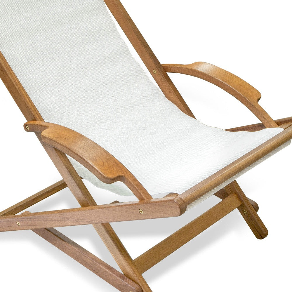 White and Natural Wood Solid Wood Indoor Outdoor Deck Chair By Homeroots | Outdoor Chairs | Modishstore - 2