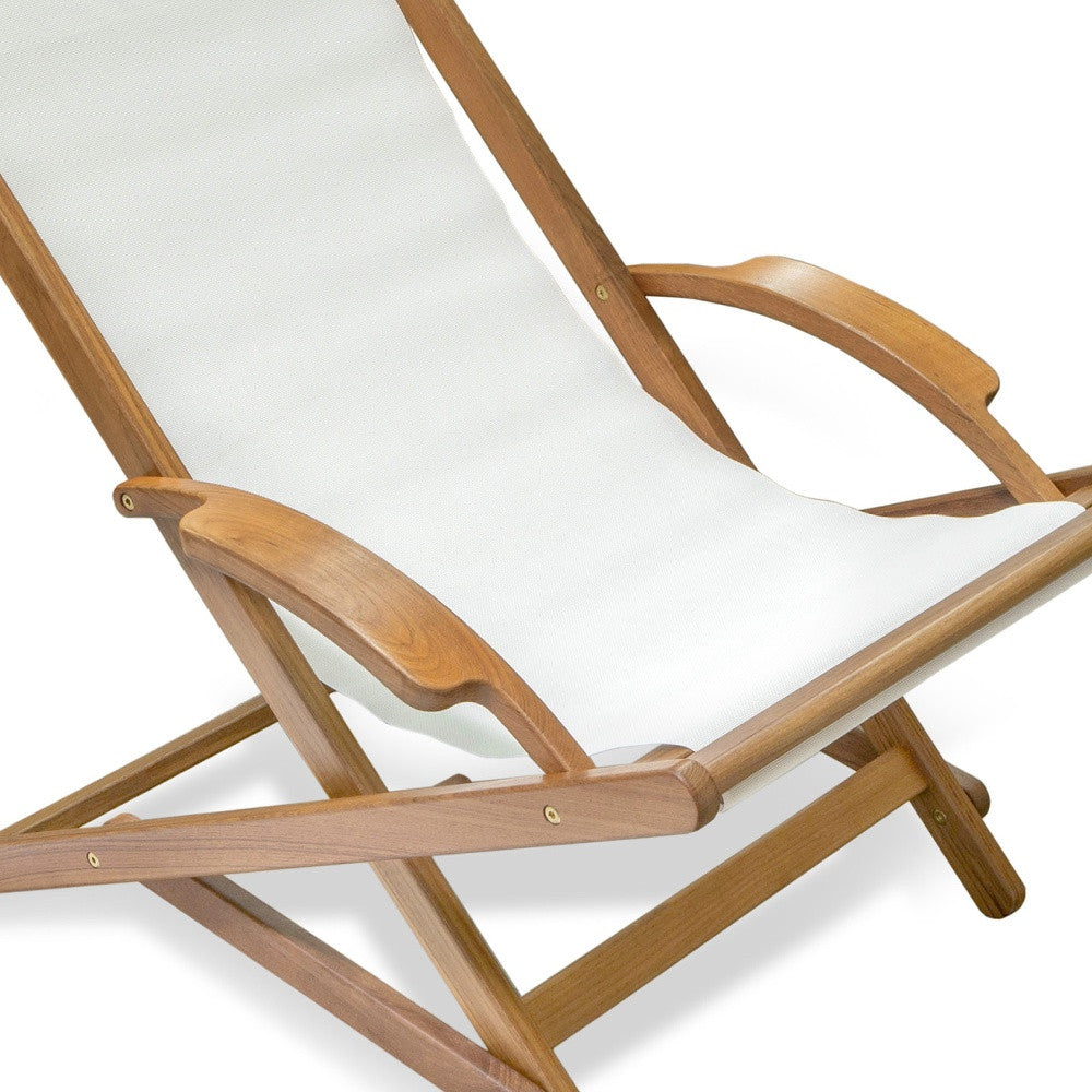 White and Natural Wood Solid Wood Indoor Outdoor Deck Chair By Homeroots | Outdoor Chairs | Modishstore - 3