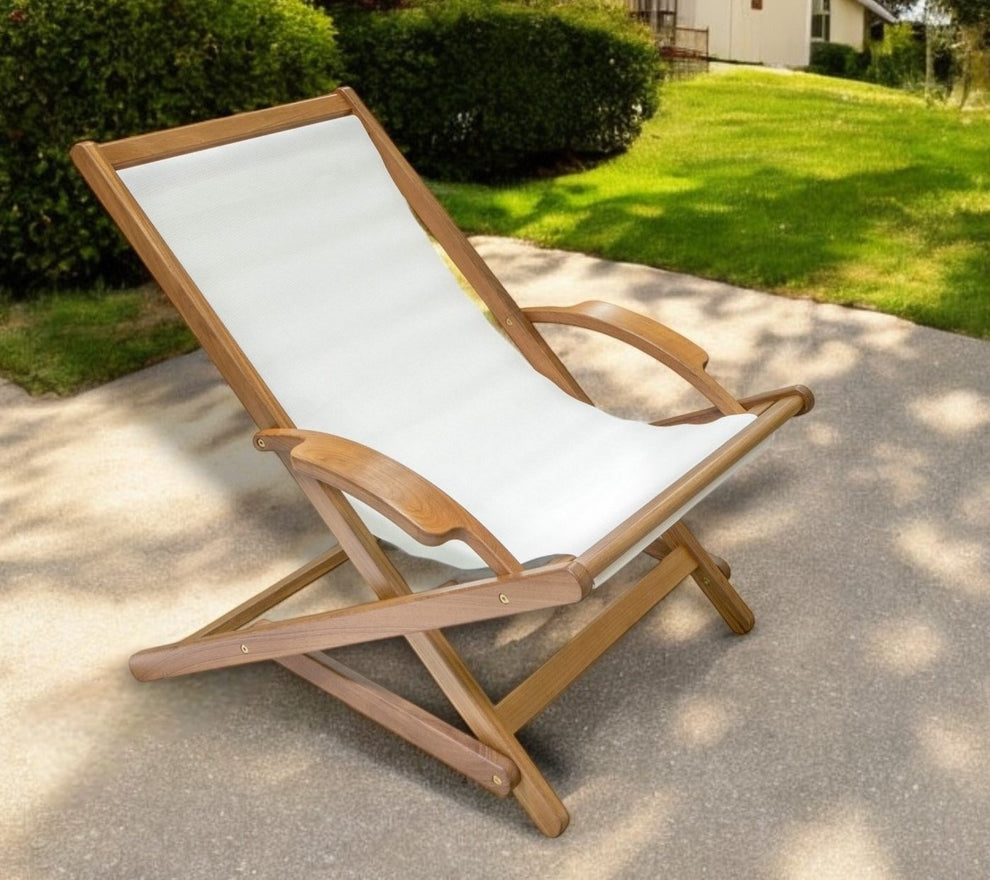 White and Natural Wood Solid Wood Indoor Outdoor Deck Chair By Homeroots | Outdoor Chairs | Modishstore - 5