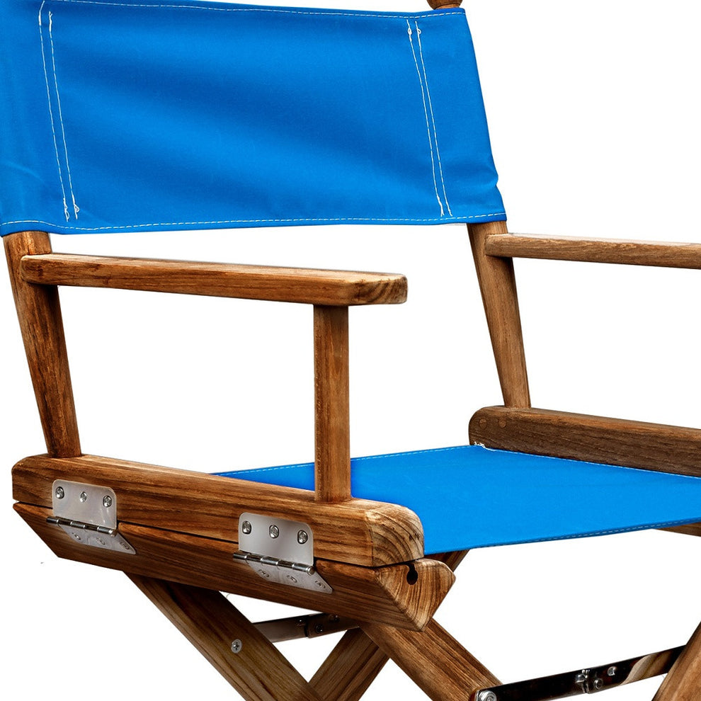 Blue and Natural Wood Solid Wood Indoor Outdoor Director Chair By Homeroots | Outdoor Chairs | Modishstore - 4