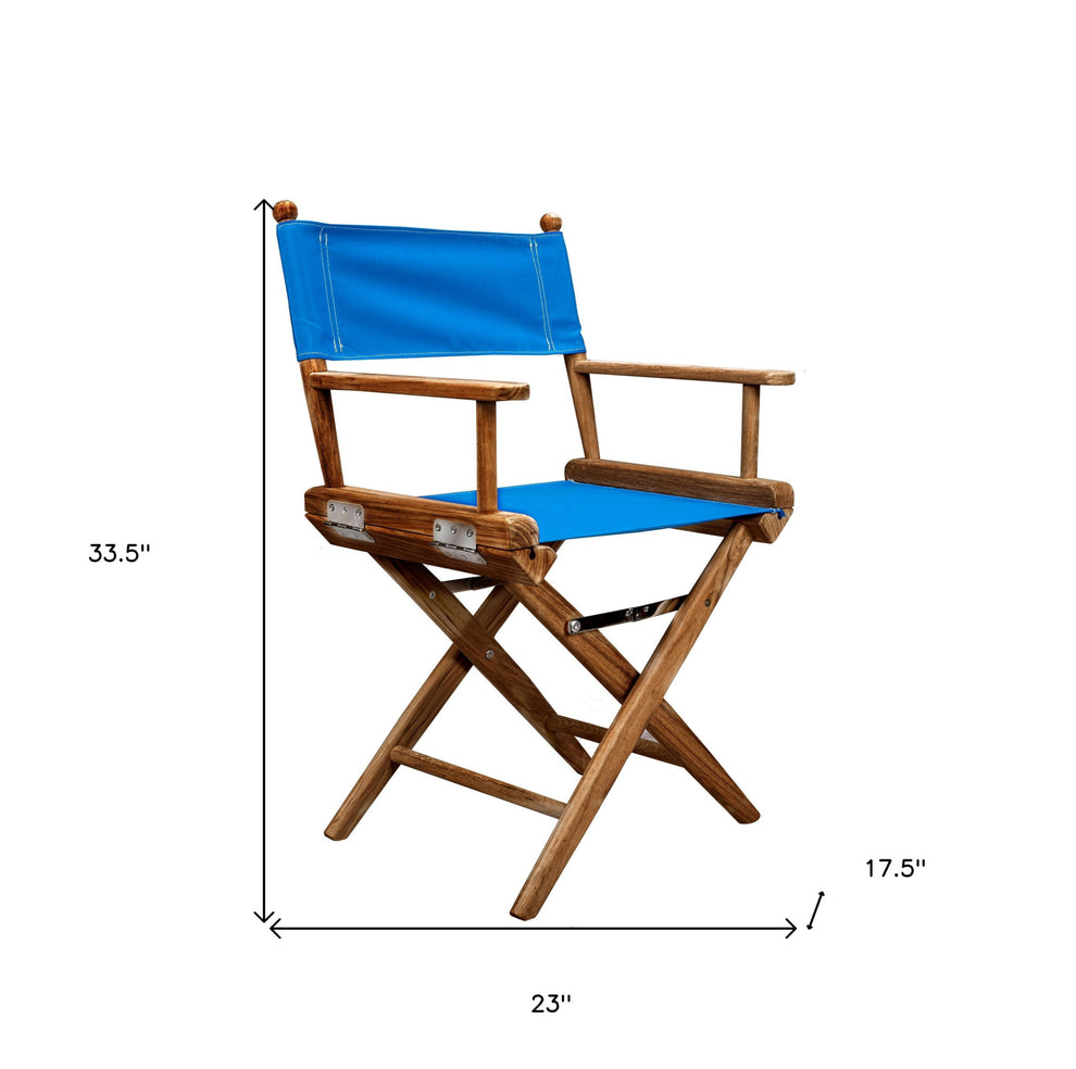 Blue and Natural Wood Solid Wood Indoor Outdoor Director Chair By Homeroots | Outdoor Chairs | Modishstore - 5