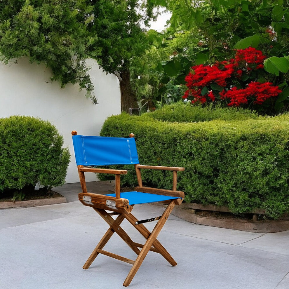 Blue and Natural Wood Solid Wood Indoor Outdoor Director Chair By Homeroots | Outdoor Chairs | Modishstore - 2