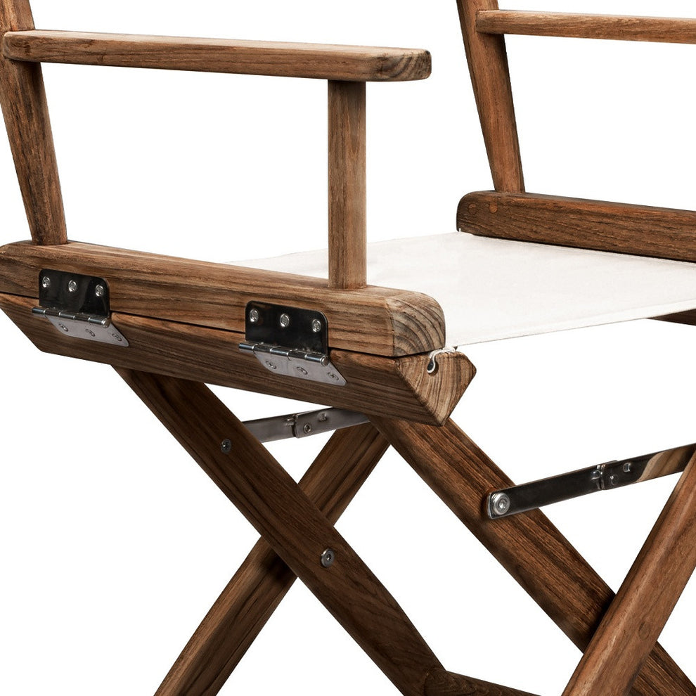 Brown and Ivory and Natural Wood Solid Wood Indoor Outdoor Director Chair By Homeroots | Outdoor Chairs | Modishstore - 4