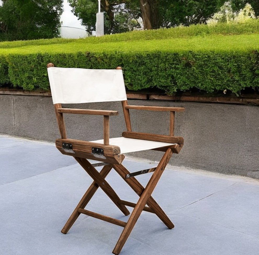 Brown and Ivory and Natural Wood Solid Wood Indoor Outdoor Director Chair By Homeroots | Outdoor Chairs | Modishstore - 2