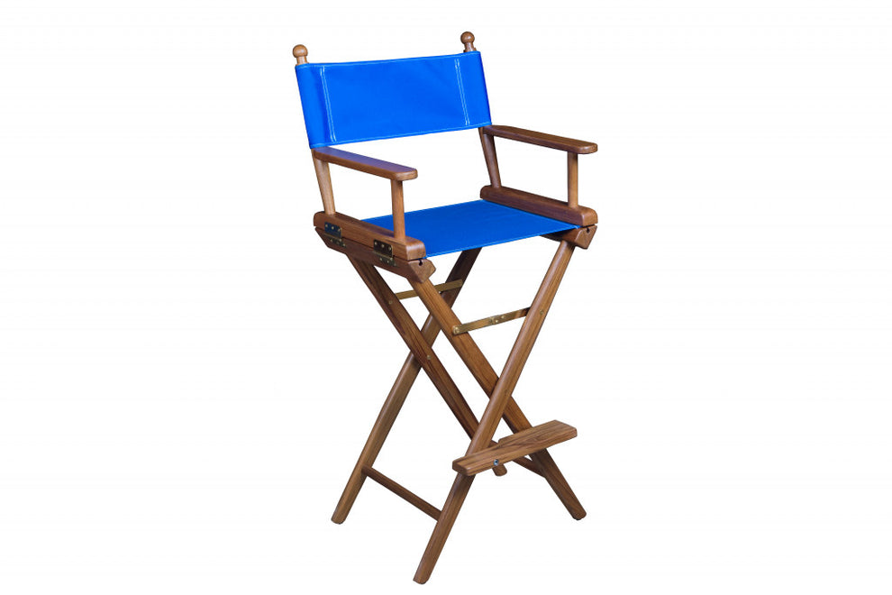 Blue and Brown Solid Wood Indoor Outdoor Director Chair By Homeroots | Outdoor Chairs | Modishstore - 2