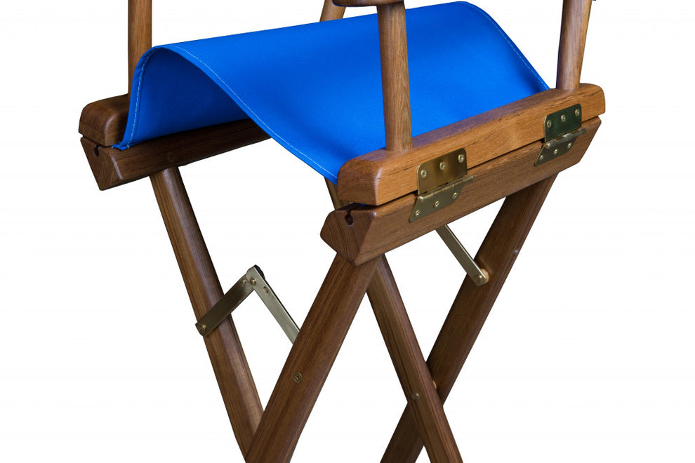 Blue and Brown Solid Wood Indoor Outdoor Director Chair By Homeroots | Outdoor Chairs | Modishstore - 4