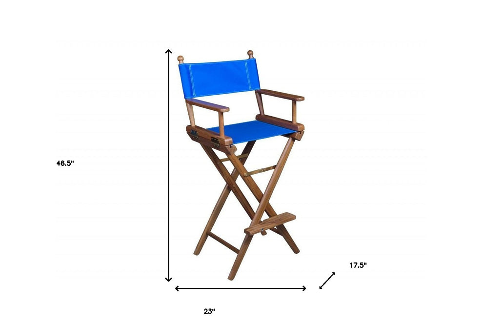 Blue and Brown Solid Wood Indoor Outdoor Director Chair By Homeroots | Outdoor Chairs | Modishstore - 5