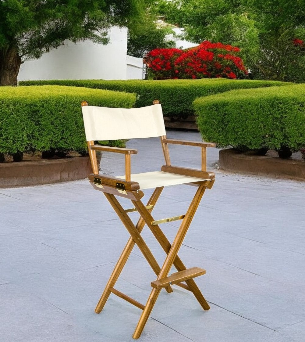 Ivory and Brown Solid Wood Indoor Outdoor Director Chair By Homeroots | Outdoor Chairs | Modishstore - 1