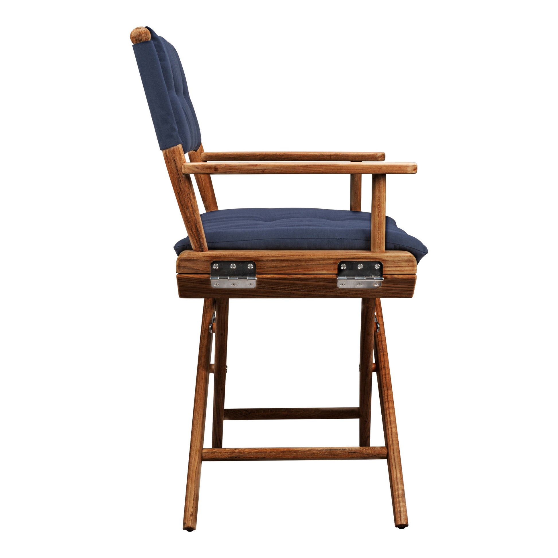Navy Blue and Brown Solid Wood Indoor Outdoor Director Chair with Navy Blue Cushion By Homeroots | Outdoor Chairs | Modishstore - 3