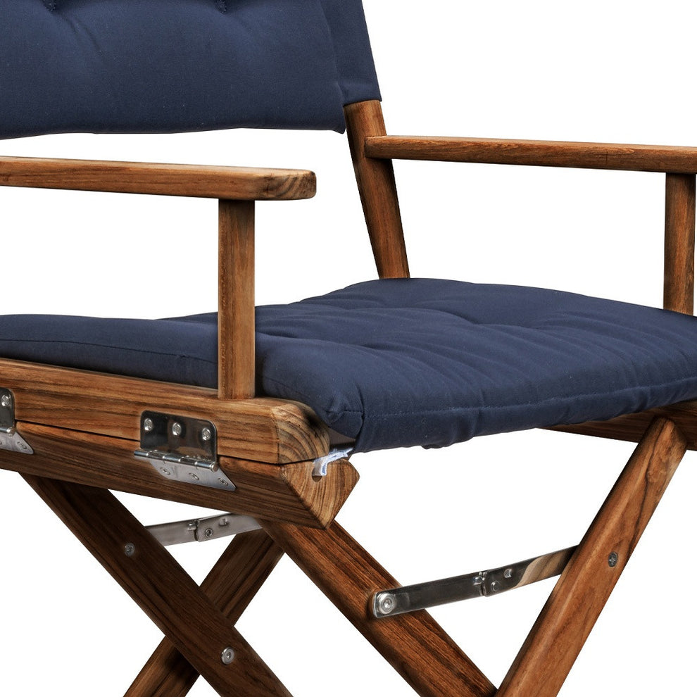 Navy Blue and Brown Solid Wood Indoor Outdoor Director Chair with Navy Blue Cushion By Homeroots | Outdoor Chairs | Modishstore - 4