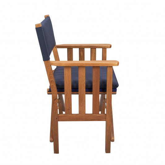 Navy Blue and Natural Wood Solid Wood Indoor Outdoor Director Chair with Navy Blue Cushion By Homeroots | Outdoor Chairs | Modishstore - 1