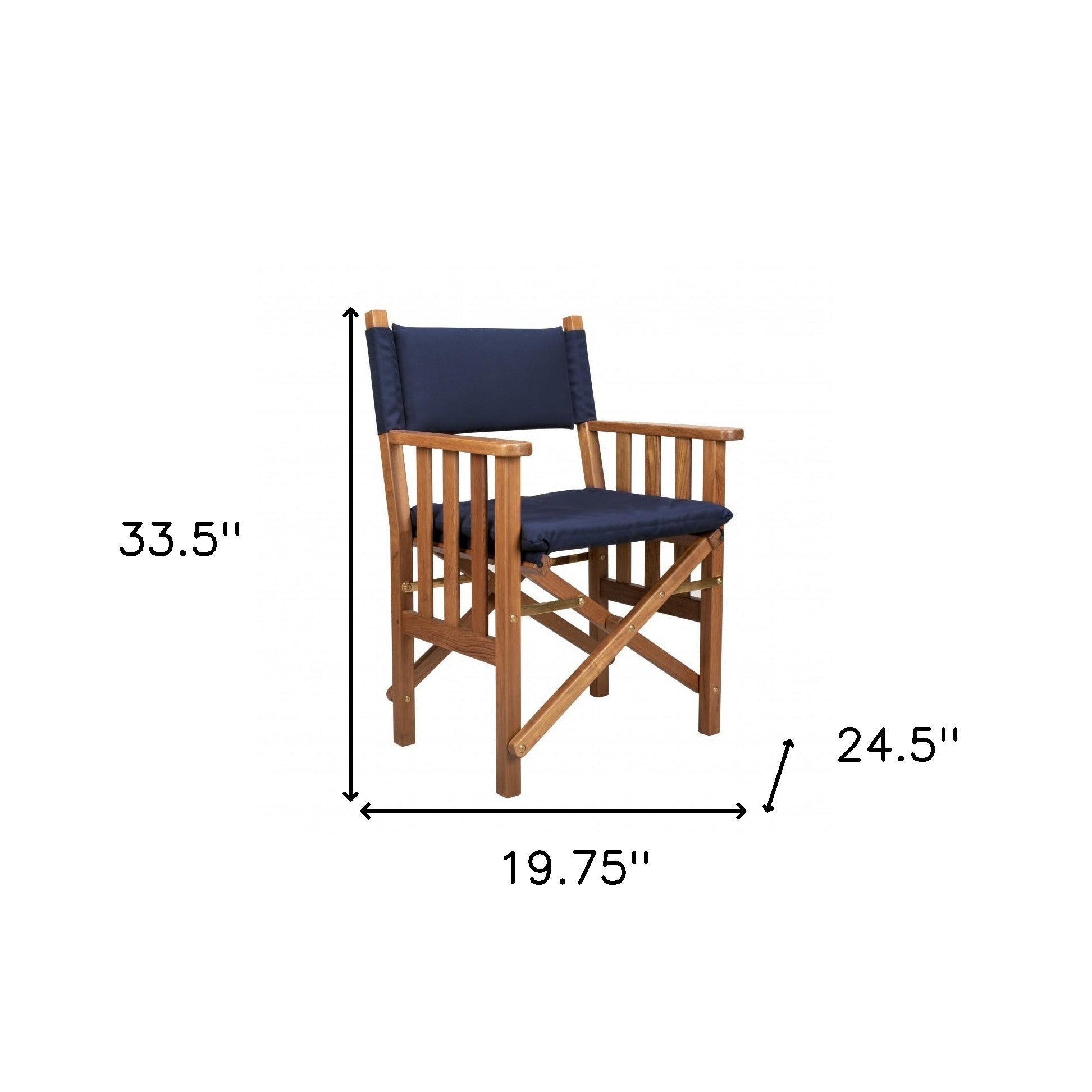 Navy Blue and Natural Wood Solid Wood Indoor Outdoor Director Chair with Navy Blue Cushion By Homeroots | Outdoor Chairs | Modishstore - 5