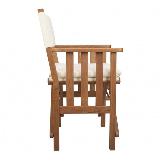 Ivory and Natural Wood Solid Wood Indoor Outdoor Director Chair with Ivory Cushion By Homeroots | Outdoor Chairs | Modishstore - 1