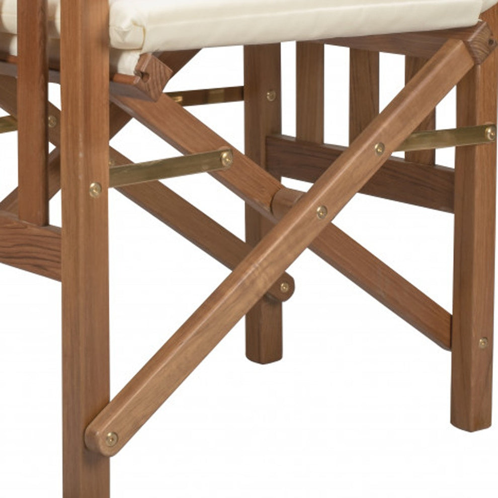 Ivory and Natural Wood Solid Wood Indoor Outdoor Director Chair with Ivory Cushion By Homeroots | Outdoor Chairs | Modishstore - 4