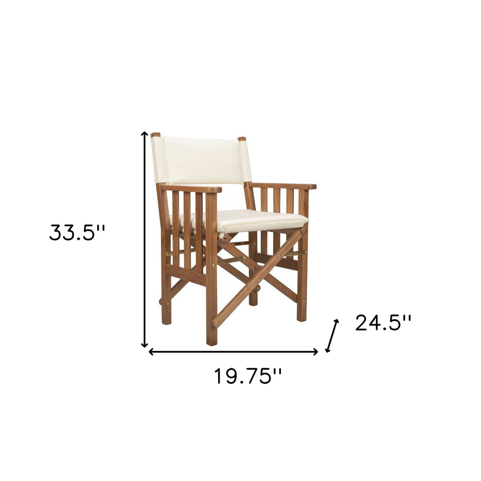 Ivory and Natural Wood Solid Wood Indoor Outdoor Director Chair with Ivory Cushion By Homeroots | Outdoor Chairs | Modishstore - 5
