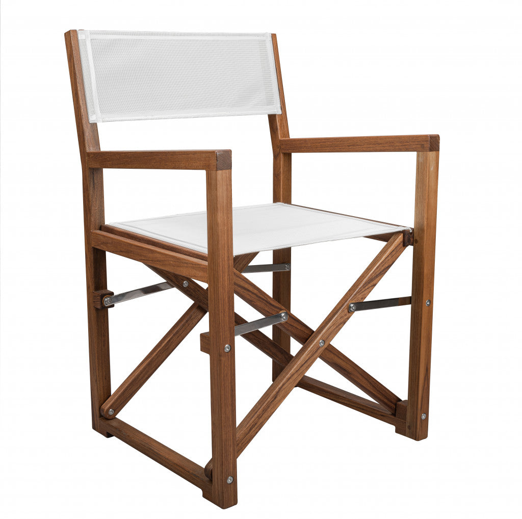 White and Natural Wood Solid Wood Indoor Outdoor Director Chair By Homeroots | Outdoor Chairs | Modishstore - 1