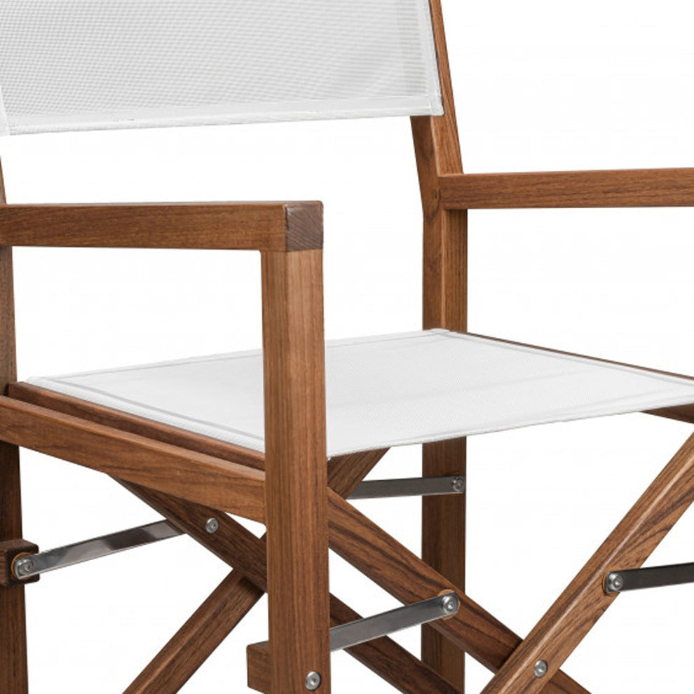 White and Natural Wood Solid Wood Indoor Outdoor Director Chair By Homeroots | Outdoor Chairs | Modishstore - 5