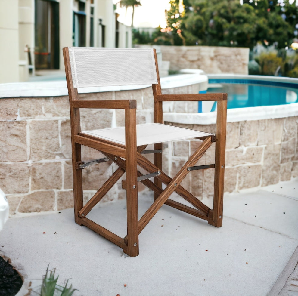 White and Natural Wood Solid Wood Indoor Outdoor Director Chair By Homeroots | Outdoor Chairs | Modishstore - 4