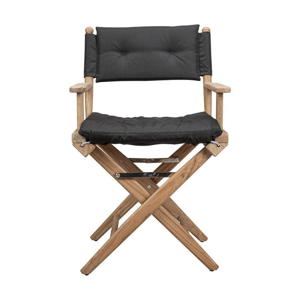 Black and Brown Solid Wood Indoor Outdoor Director Chair with Black Cushion By Homeroots | Outdoor Chairs | Modishstore - 6