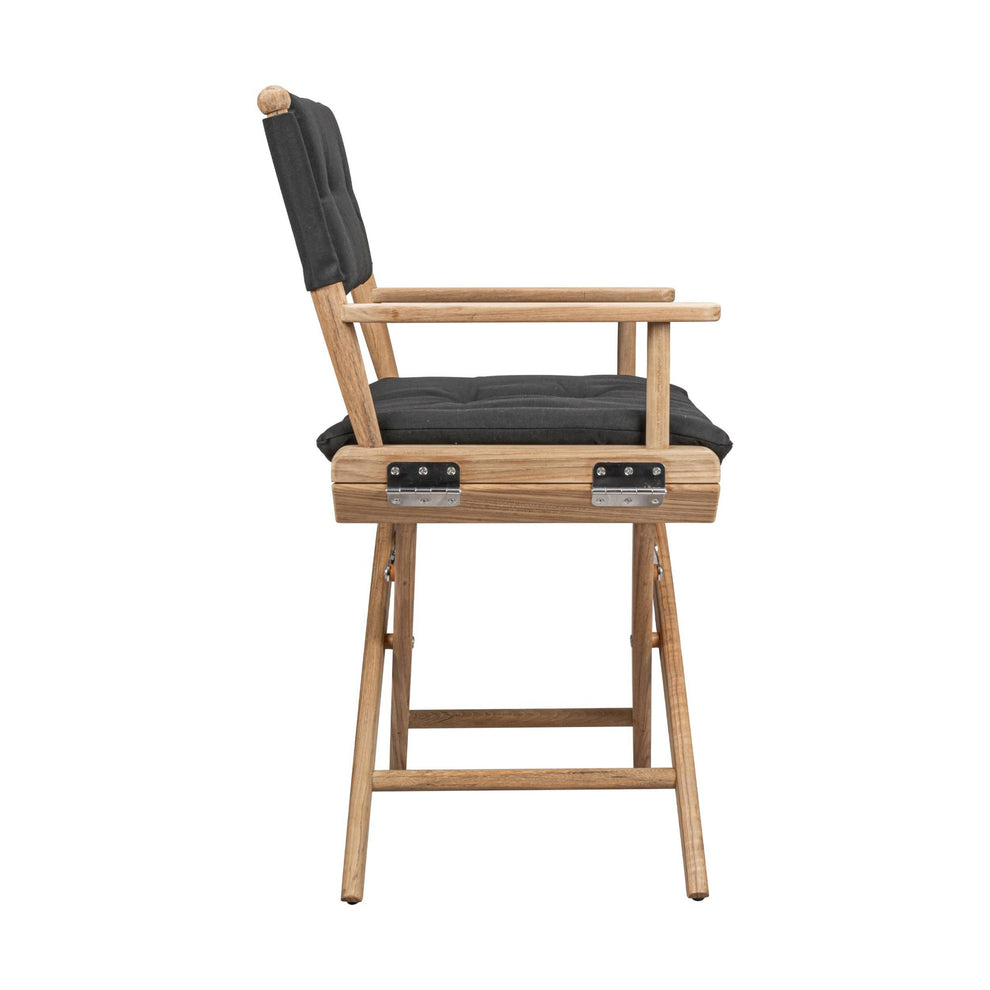 Black and Brown Solid Wood Indoor Outdoor Director Chair with Black Cushion By Homeroots | Outdoor Chairs | Modishstore - 7