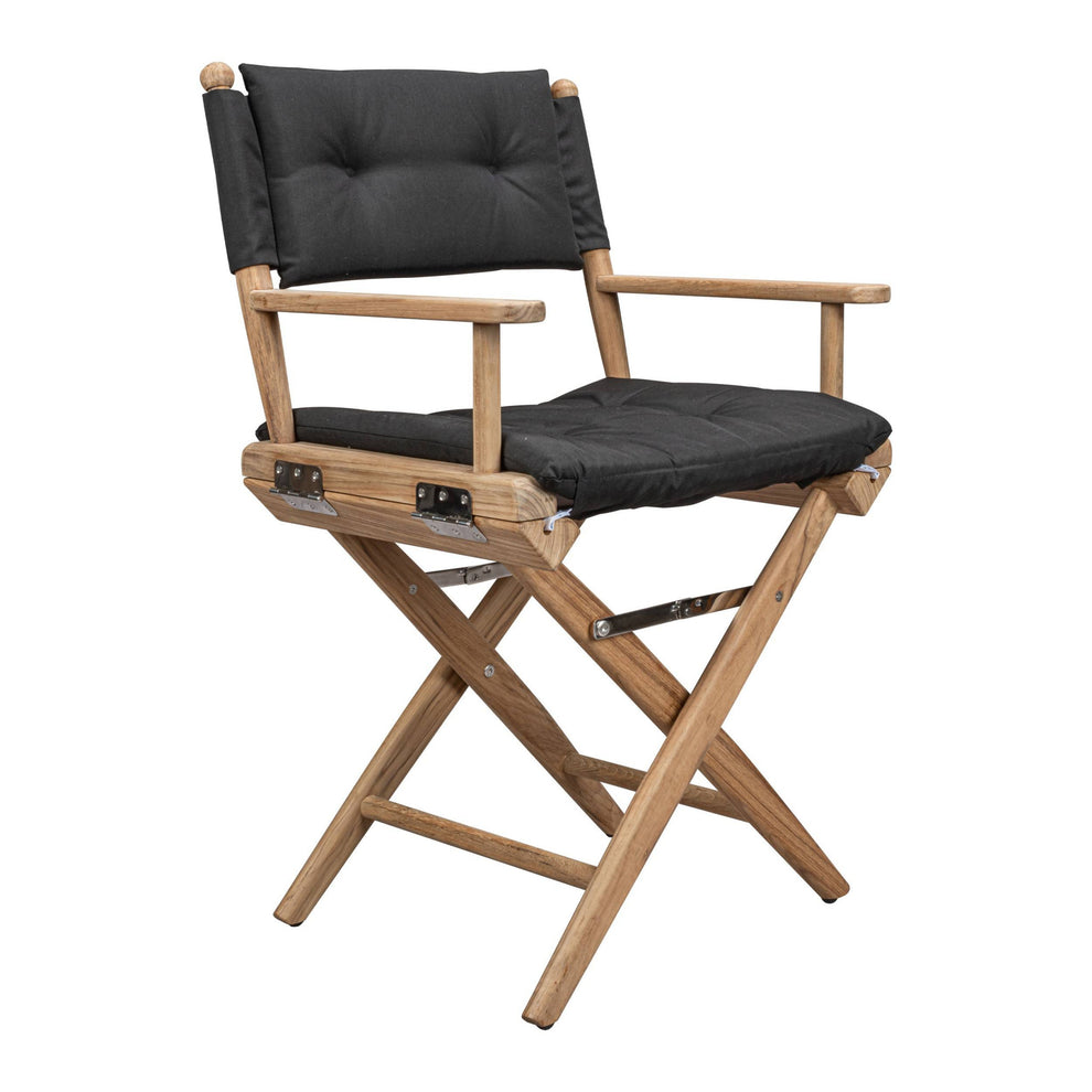 Black and Brown Solid Wood Indoor Outdoor Director Chair with Black Cushion By Homeroots | Outdoor Chairs | Modishstore - 2