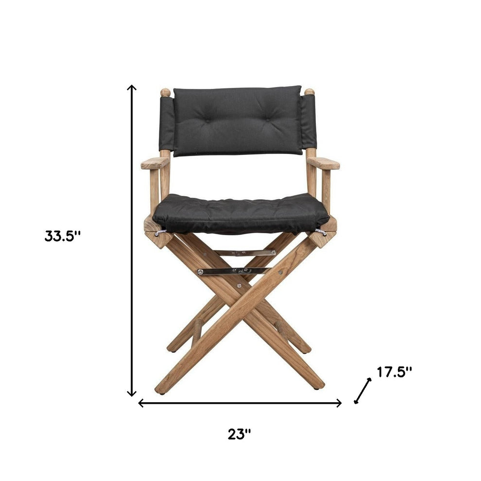 Black and Brown Solid Wood Indoor Outdoor Director Chair with Black Cushion By Homeroots | Outdoor Chairs | Modishstore - 5