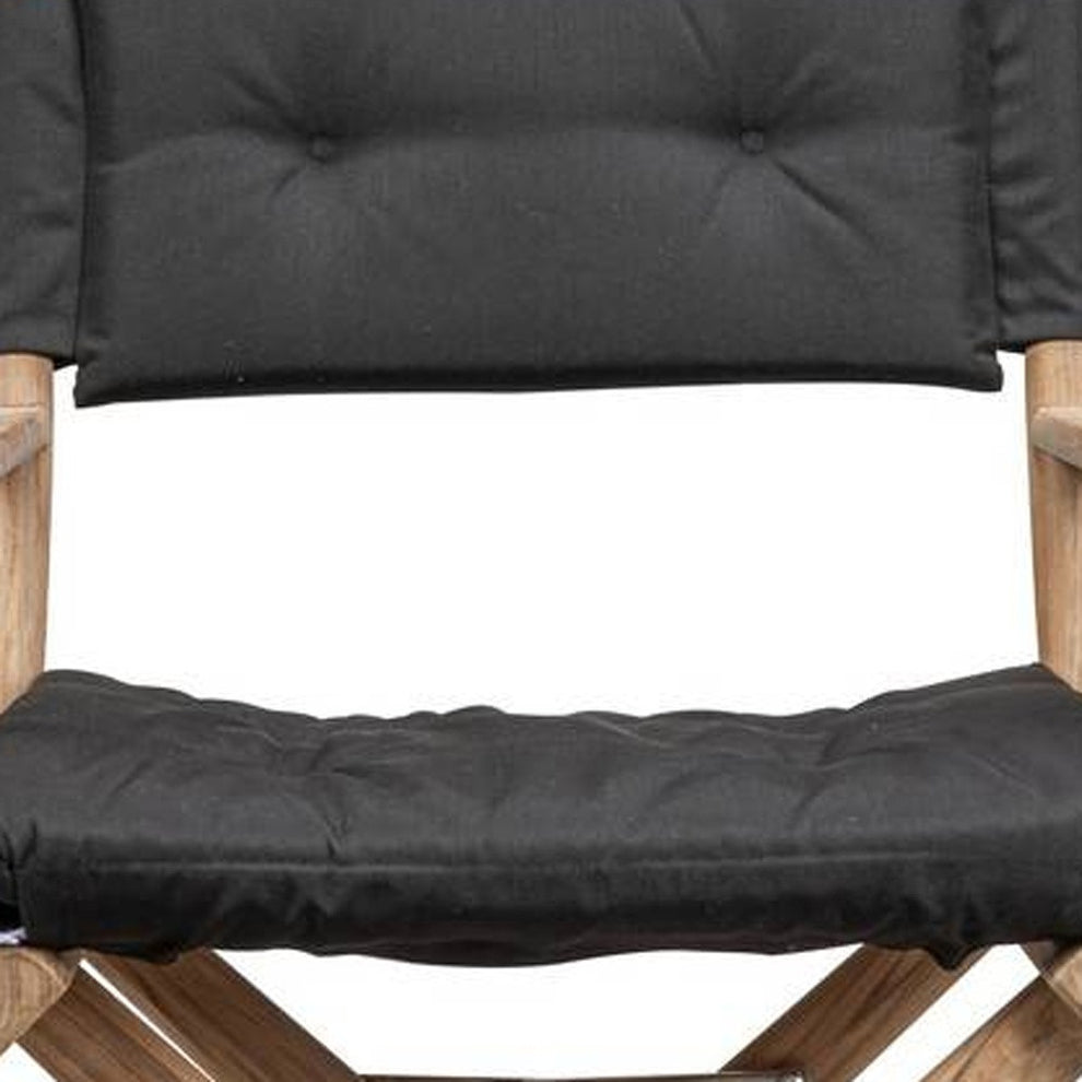 Black and Brown Solid Wood Indoor Outdoor Director Chair with Black Cushion By Homeroots | Outdoor Chairs | Modishstore - 4