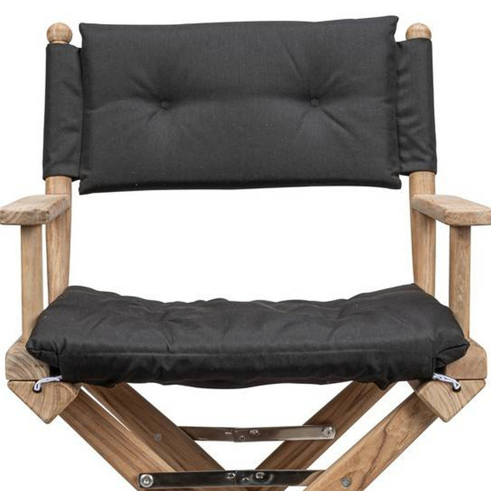 Black and Brown Solid Wood Indoor Outdoor Director Chair with Black Cushion By Homeroots | Outdoor Chairs | Modishstore - 3