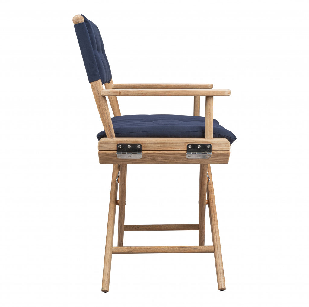 Navy Blue And Brown Solid Wood Director Chair With Navy Blue Cushion By Homeroots | Outdoor Chairs | Modishstore - 2
