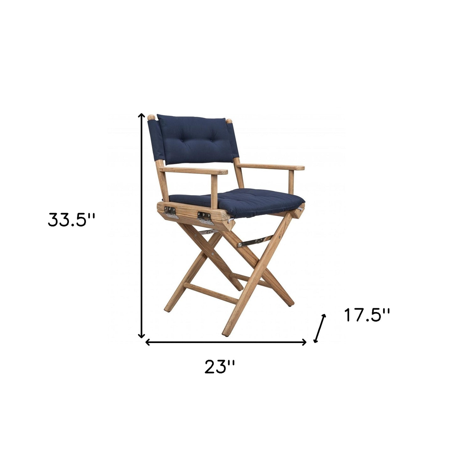 Navy Blue And Brown Solid Wood Director Chair With Navy Blue Cushion By Homeroots | Outdoor Chairs | Modishstore - 4