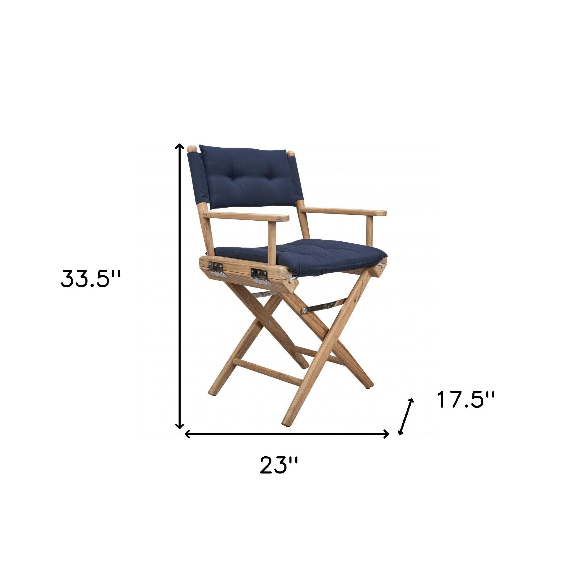 Navy Blue And Brown Solid Wood Director Chair With Navy Blue Cushion By Homeroots | Outdoor Chairs | Modishstore - 4