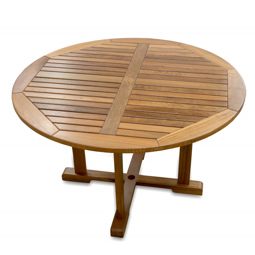 Brown Round Solid Teak Wood Dining Table By Homeroots | Dining Tables | Modishstore - 2